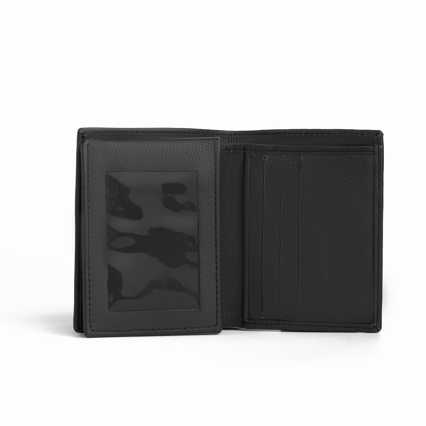 Book Style Leather Wallet - Plain Black